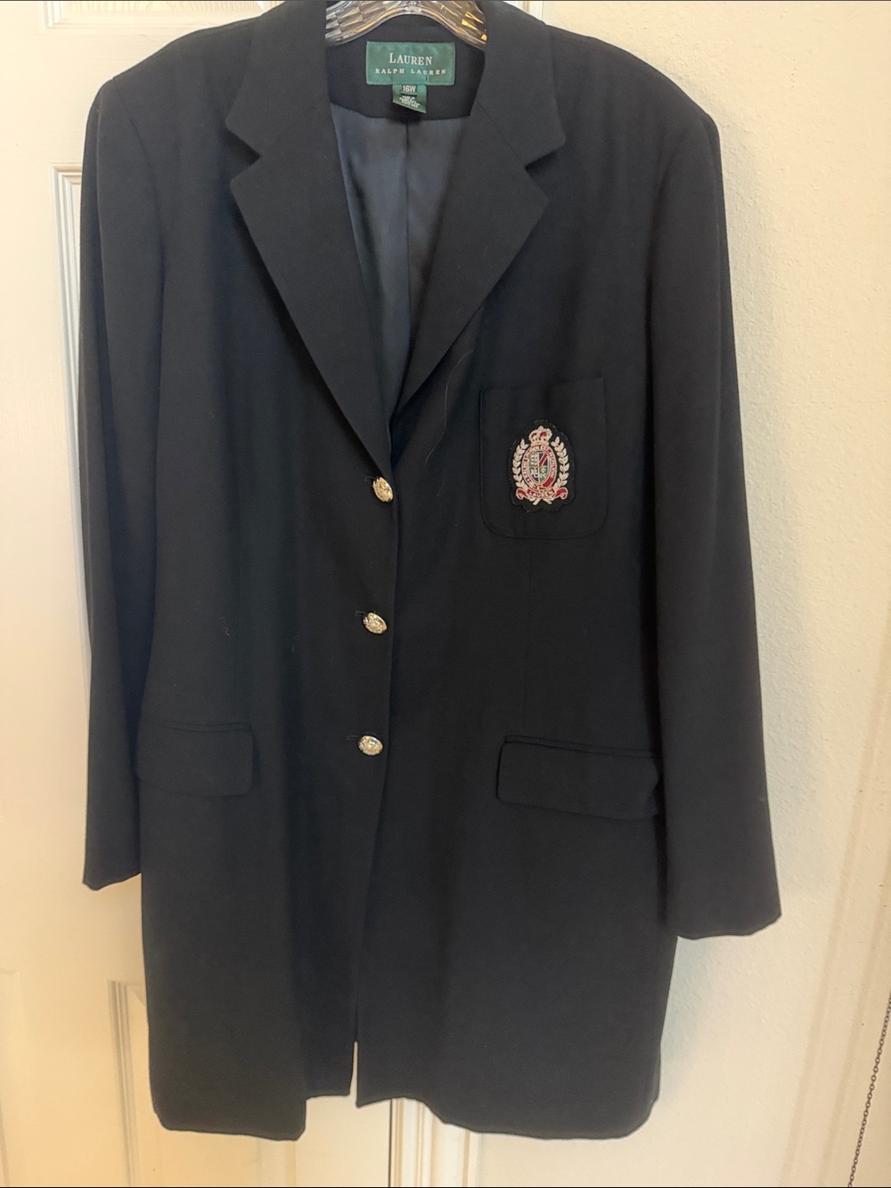 Lauren Ralph Lauren Black Crest Blazer with Gold Buttons Sz 16W